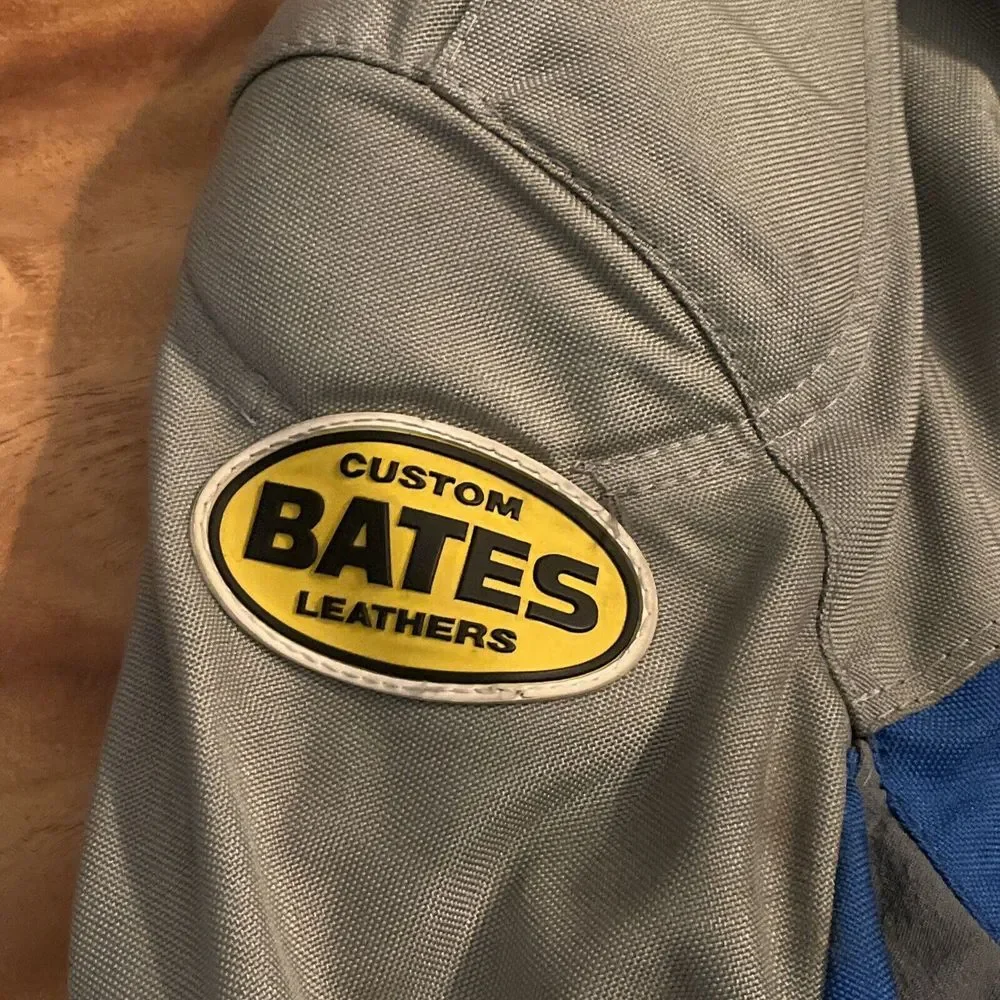 Custom BATES Blue Gray Armored Padded Motorcycle Jacket Made In USA S Or M‎